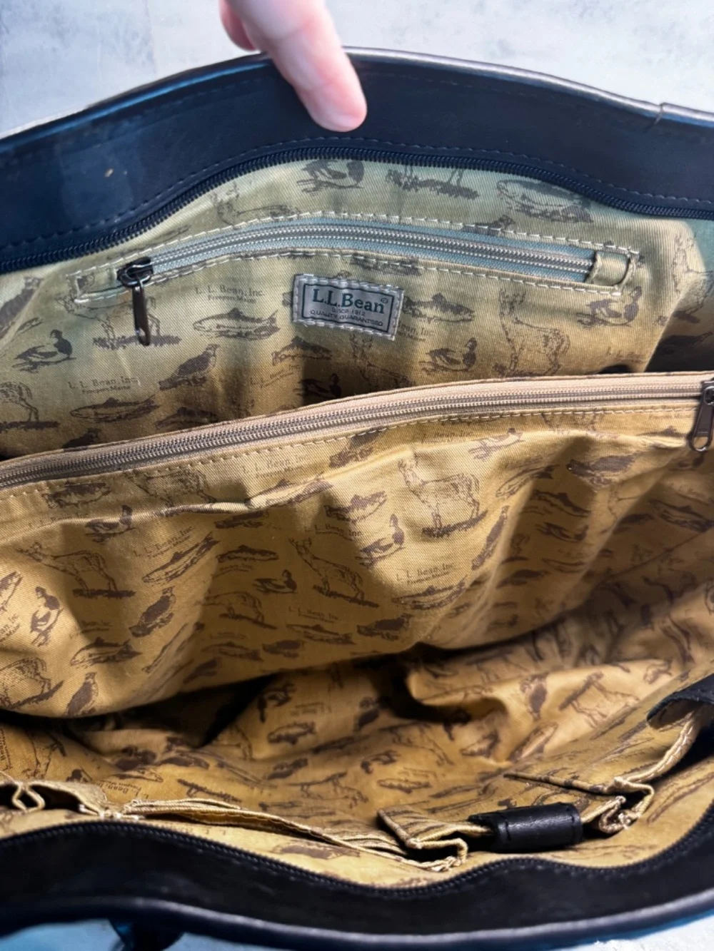 RARE VINTAGE LL Bean Field & Town Woven Leather Large Tote Bag Black 15